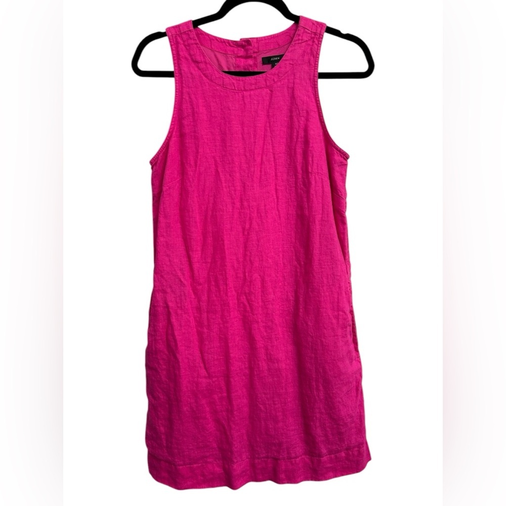 J. CREW Womens Button Back Shift Dress Beauchamps Linen Neon Flamingo Pink Sz XS